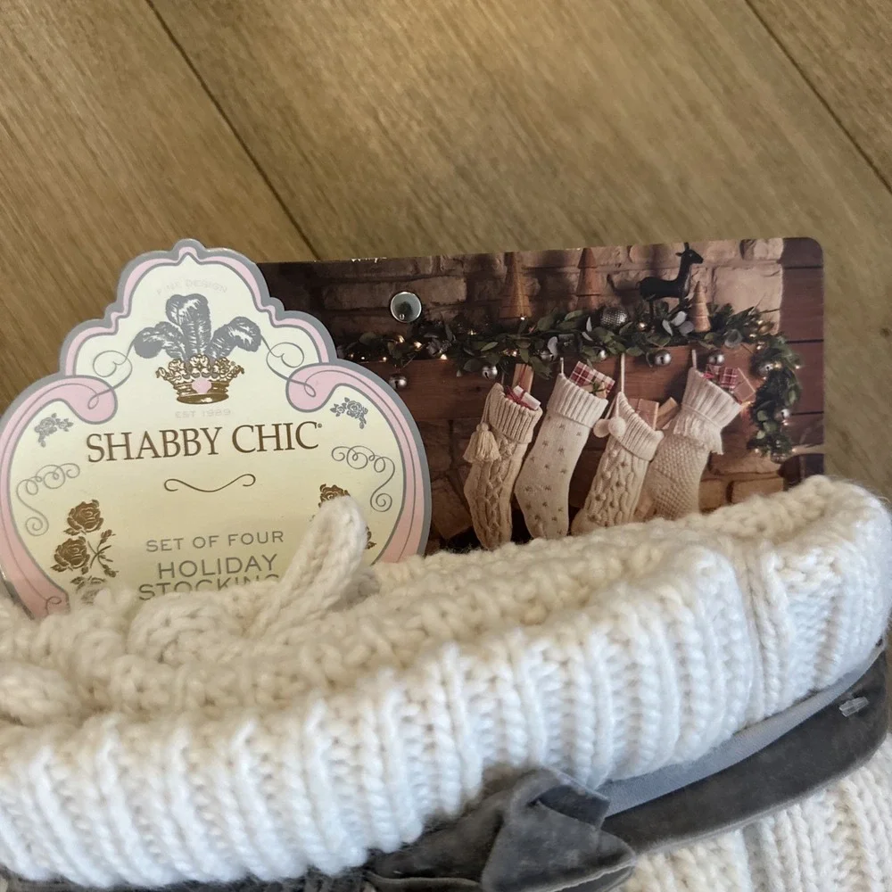 Shabby‎ Chic Chunky Knit Holiday Stockings Cream Set of Four NEW